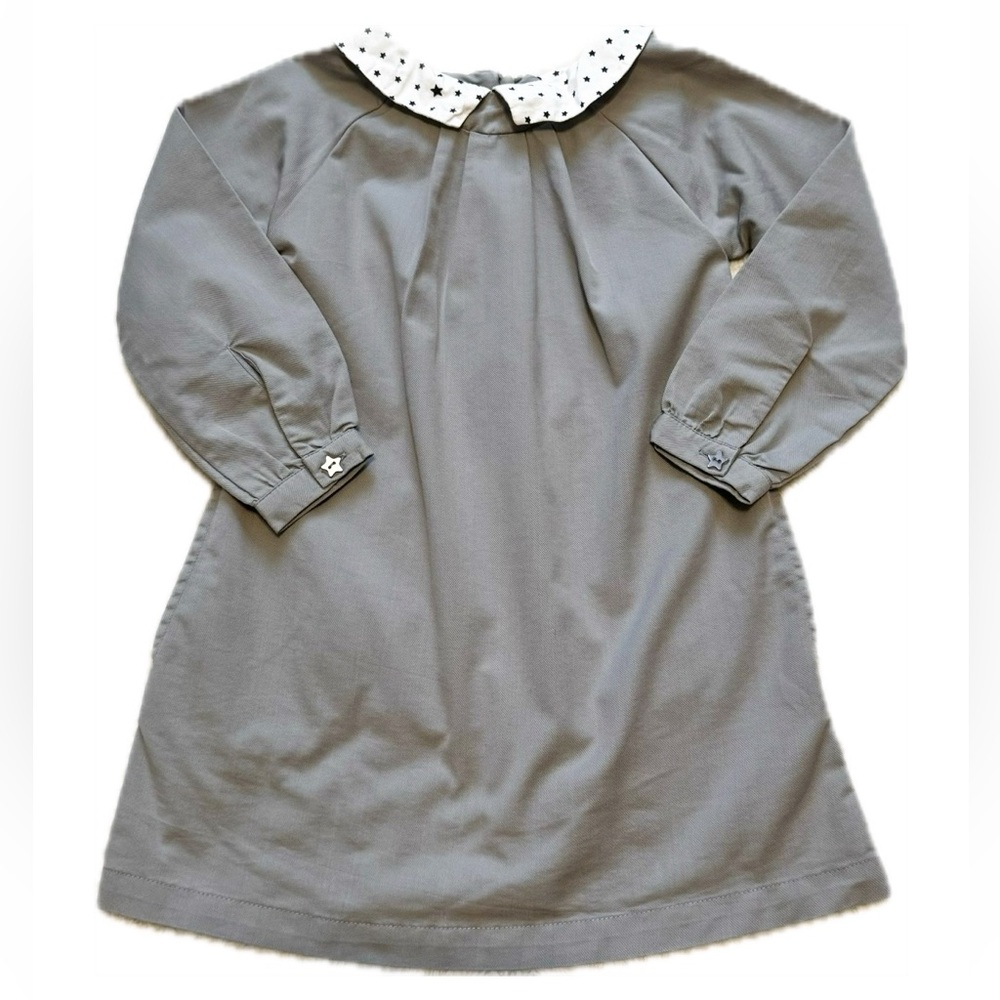 John Lewis Loved & Found Gray Long Sleeve Shift Dress with Star Print Collar